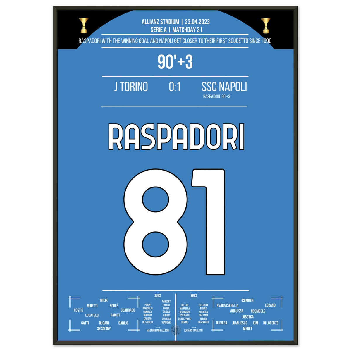 Raspadori's injury-time winning goal brings Napoli very close to the Scudetto
