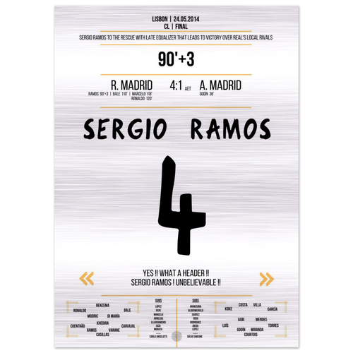 (Metal Print) Sergio Ramos saves Real in injury time of the 2014 final against Atletico