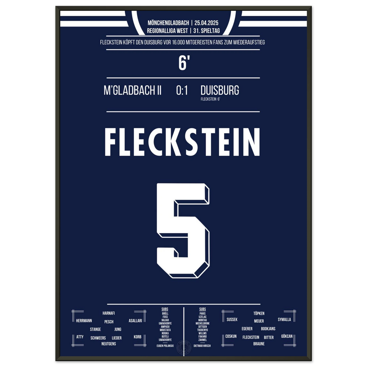 Fleckstein heads Duisburg back into the third division in front of 16,000 traveling fans