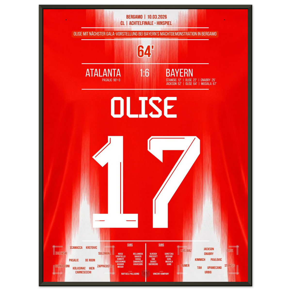 Olise's appearance at the Bayern show in Bergamo
