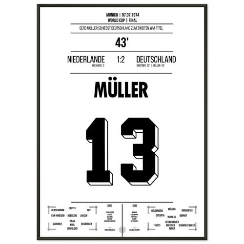 Gerd Müller's shooting shot for the second world championship title in 1974