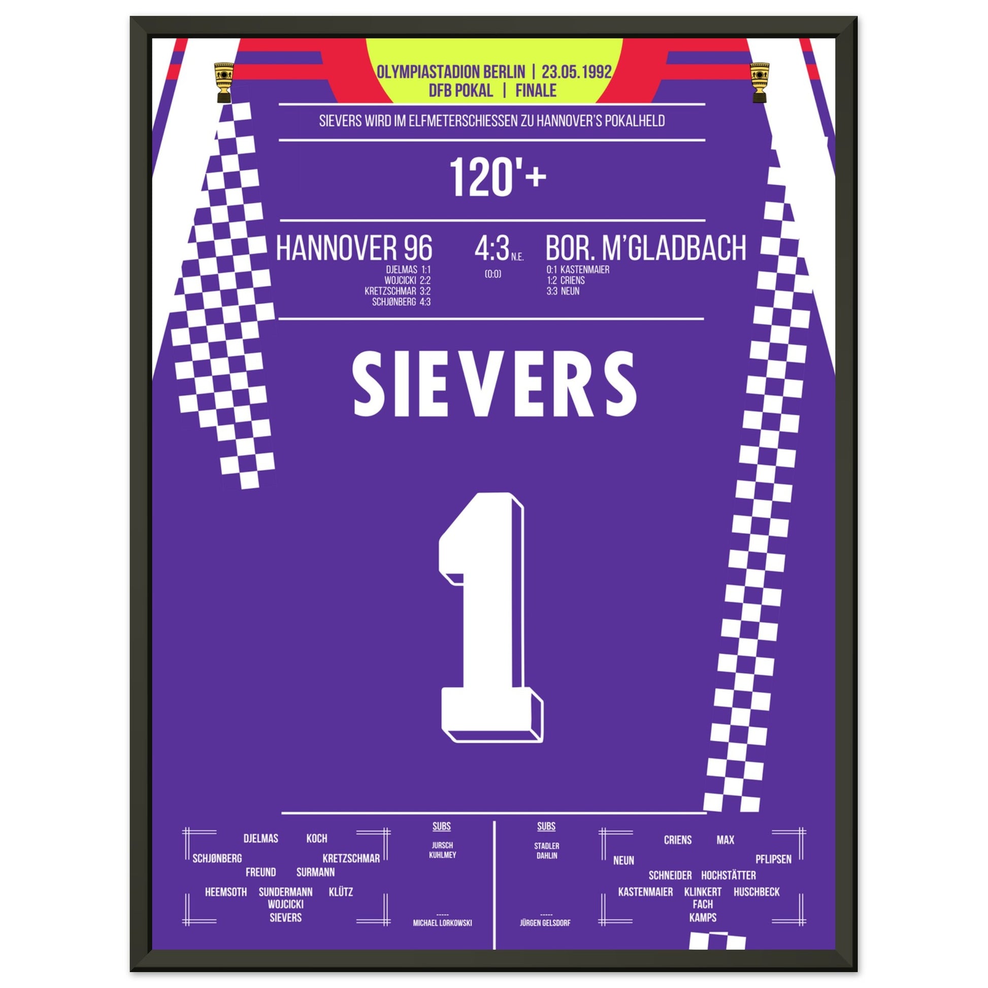 Sievers wird zu Hannover's Pokalheld 1992 45x60-cm-18x24-Schwarzer-Aluminiumrahmen