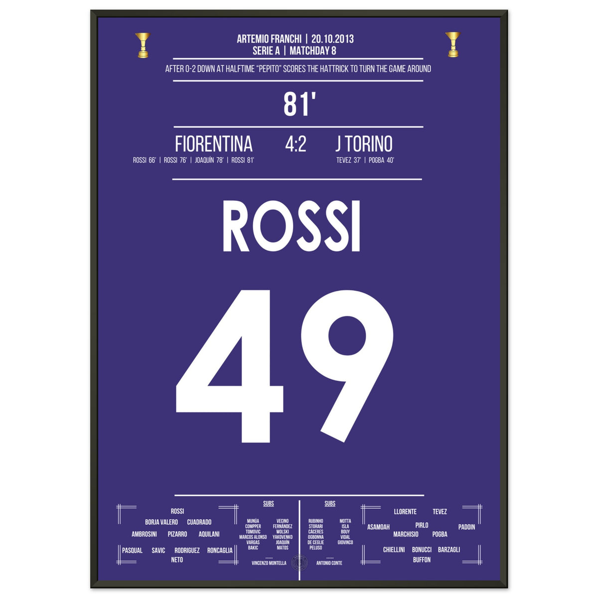 Rossi turns the game around with a hat-trick against Turin in 2013.