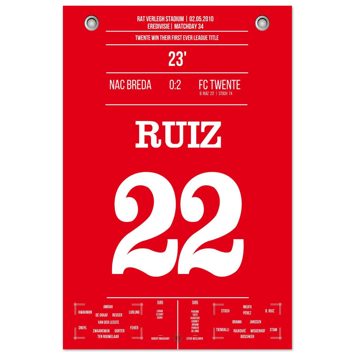 B. Ruiz's opening goal in Twente's first championship title in the club's history.