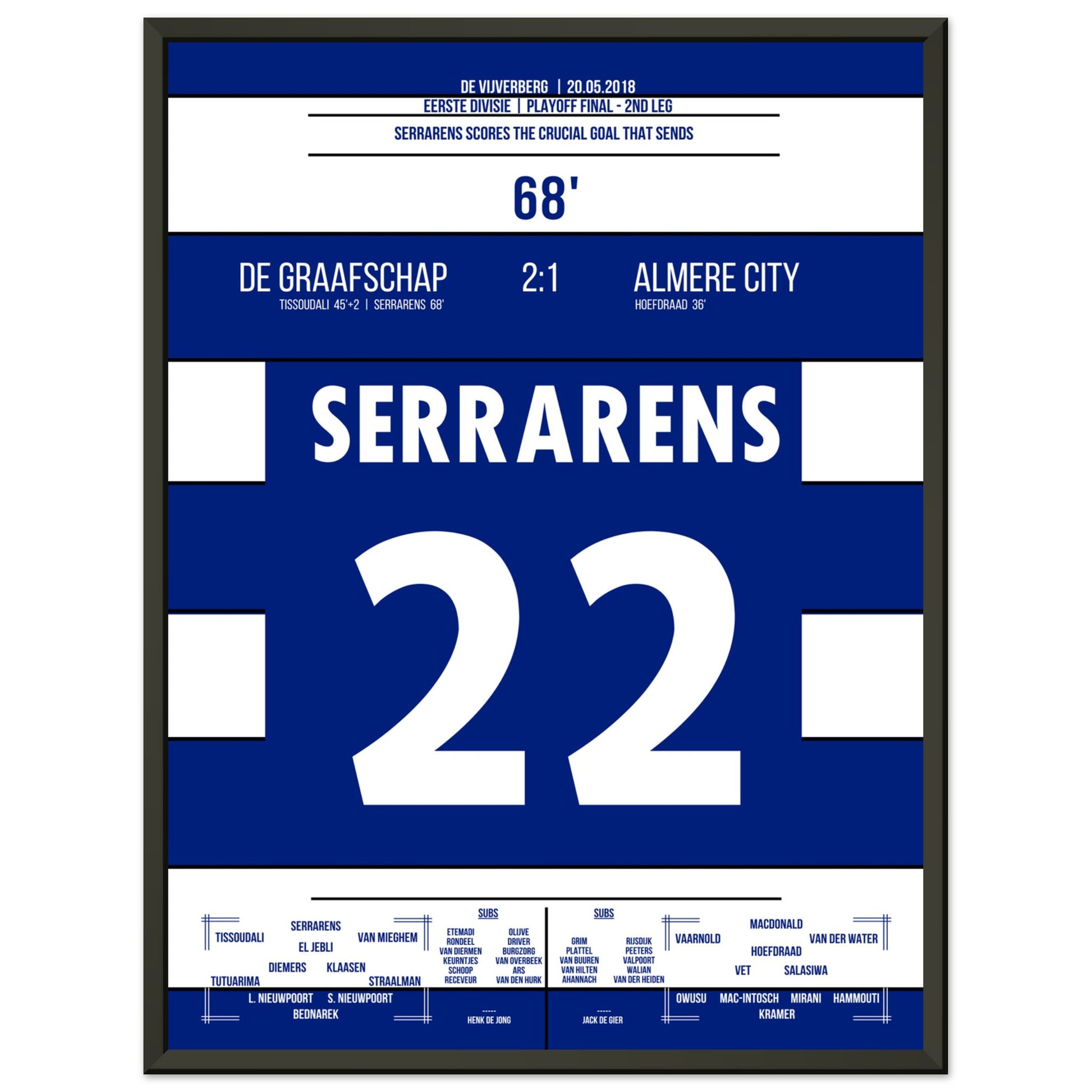 De Graafschap schafft den Aufstieg in die Eredivisie 2018 45x60-cm-18x24-Schwarzer-Aluminiumrahmen