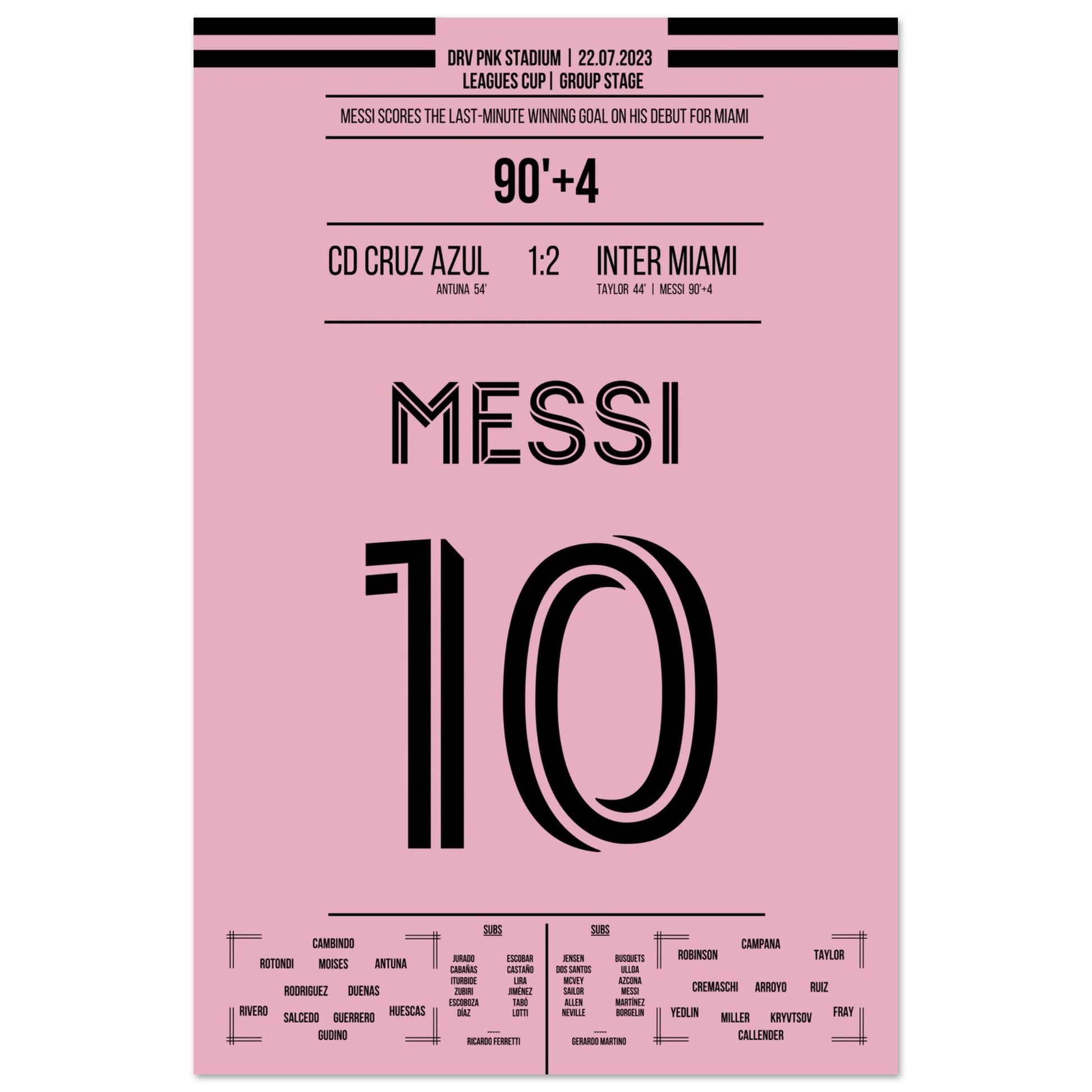 Messi's Siegtreffer beim Debüt für Miami 60x90-cm-24x36-Ohne-Rahmen