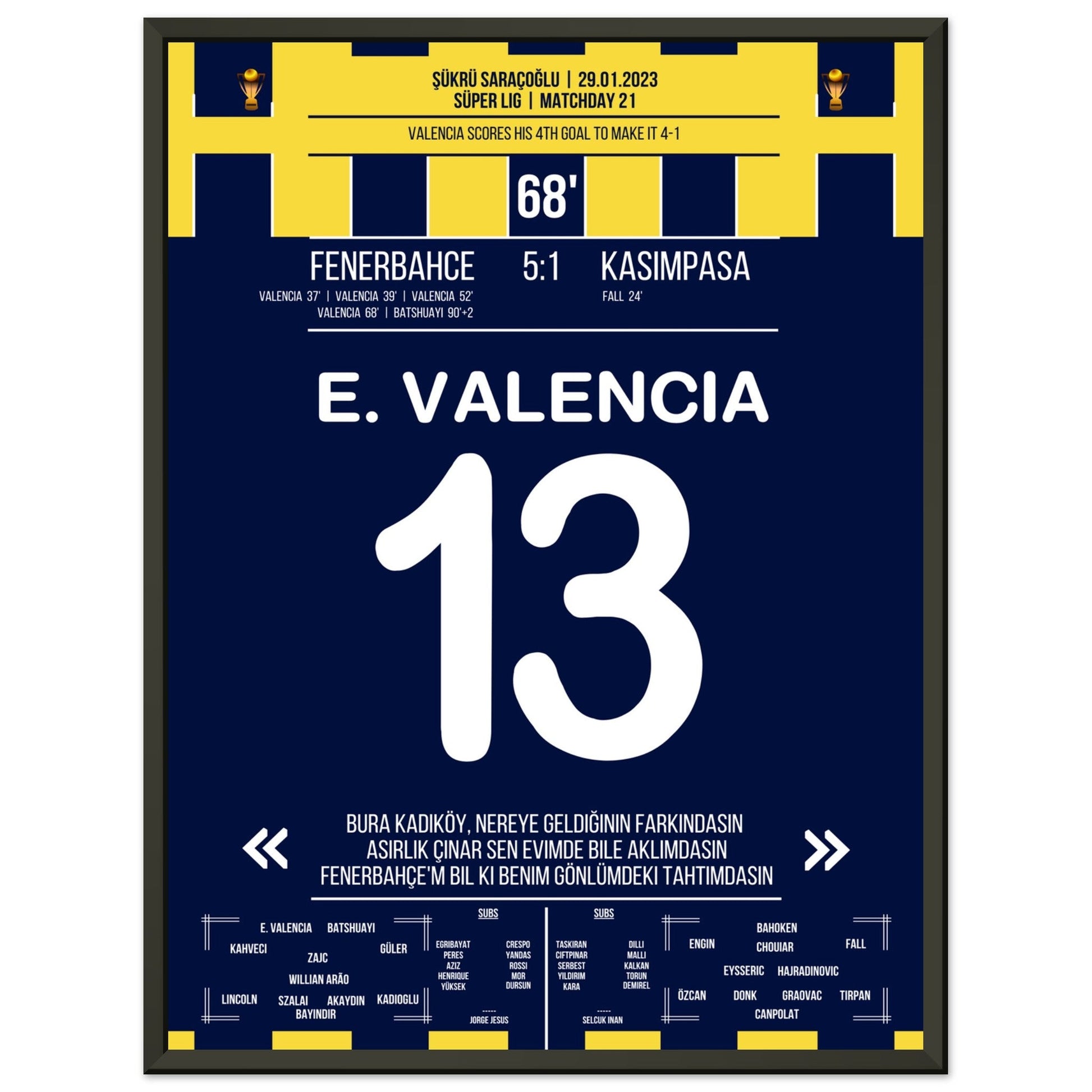 Viererpack von Enner Valencia gegen Kasimpasa in 2023 45x60-cm-18x24-Schwarzer-Aluminiumrahmen